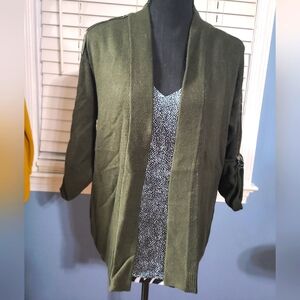 Olive Green Cardigan with Patterned Top